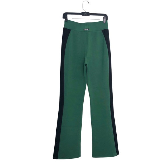 Michi Carve Flare Pant High Waist Color Block Scuba Stripe Pine Green Black - Picture 3 of 15